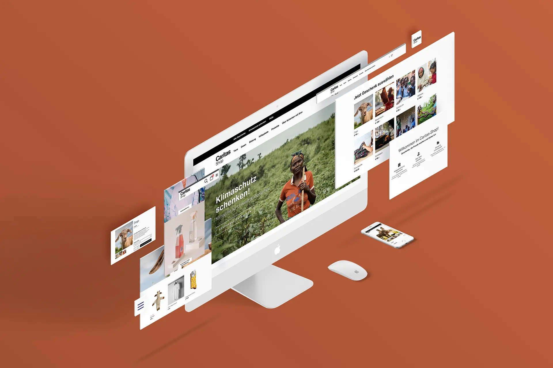 Bildschirmaufnahmen des Caritas-Onlineshops – umgesetzt von i-kiu.