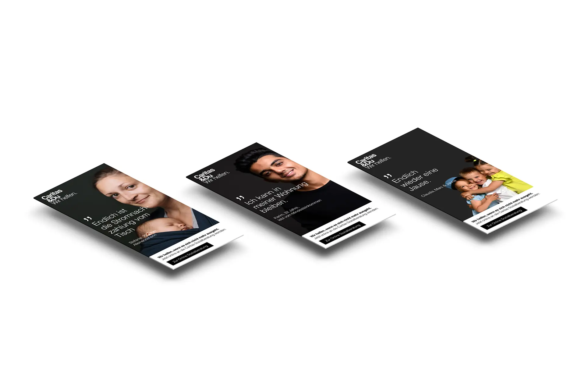 Online Ads aus der Kampagne für die Online Sozialberatung der Caritas – umgesetzt von i-kiu.