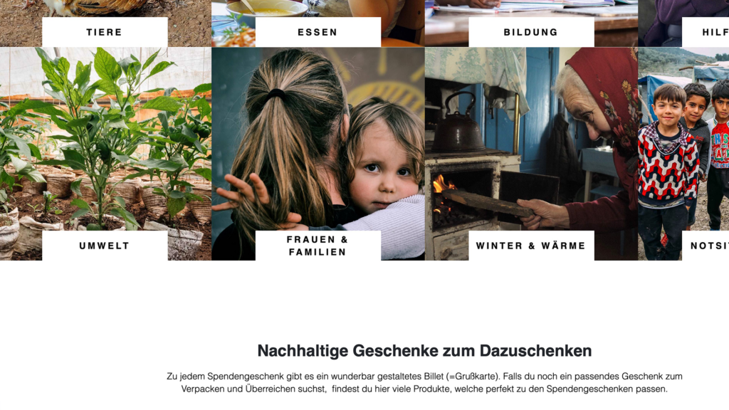 Bildschirmaufnahme des Caritas-Onlineshops – umgesetzt von i-kiu.