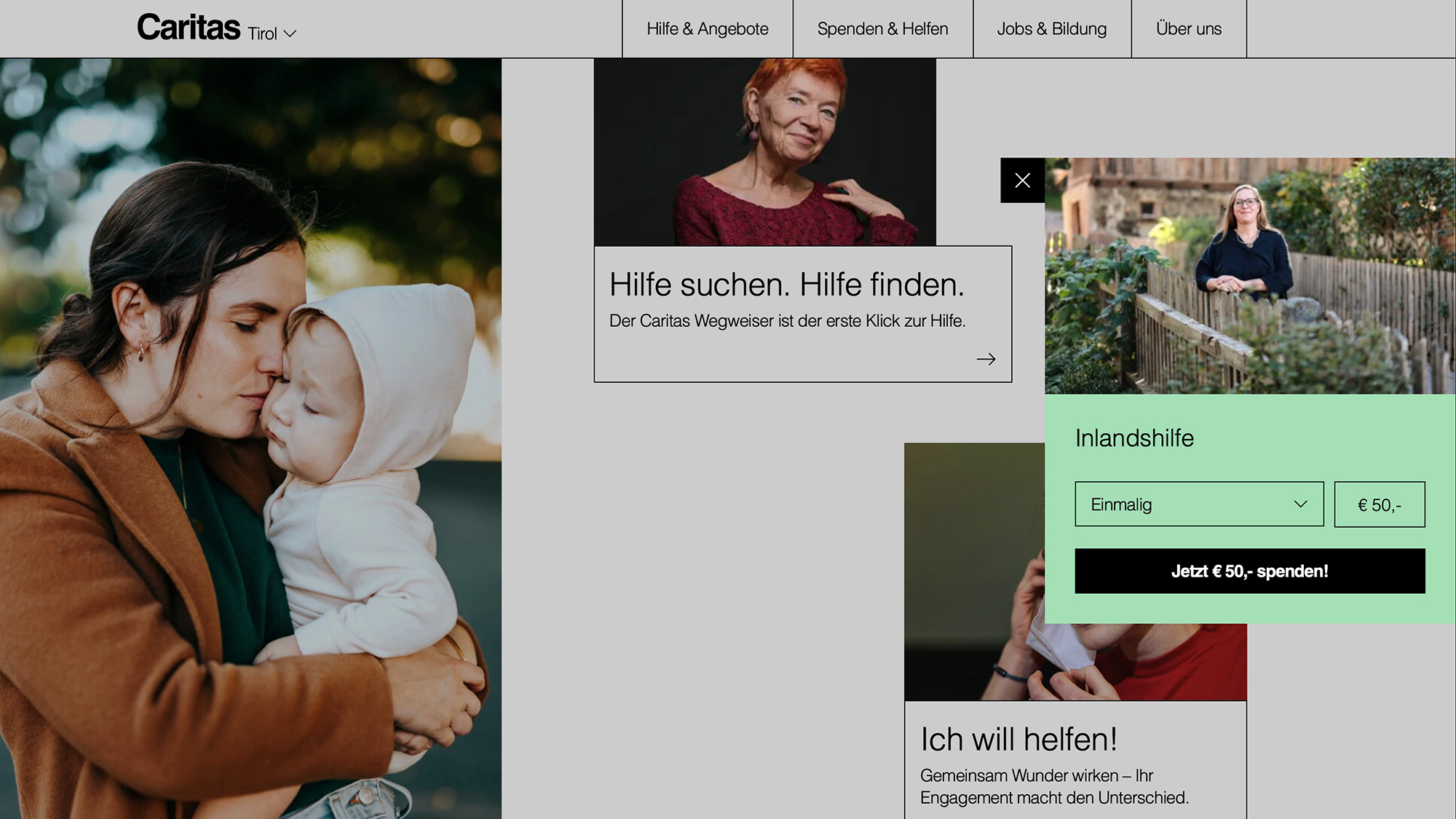 Bildschirmaufnahme der Caritas-Website – umgesetzt von i-kiu.