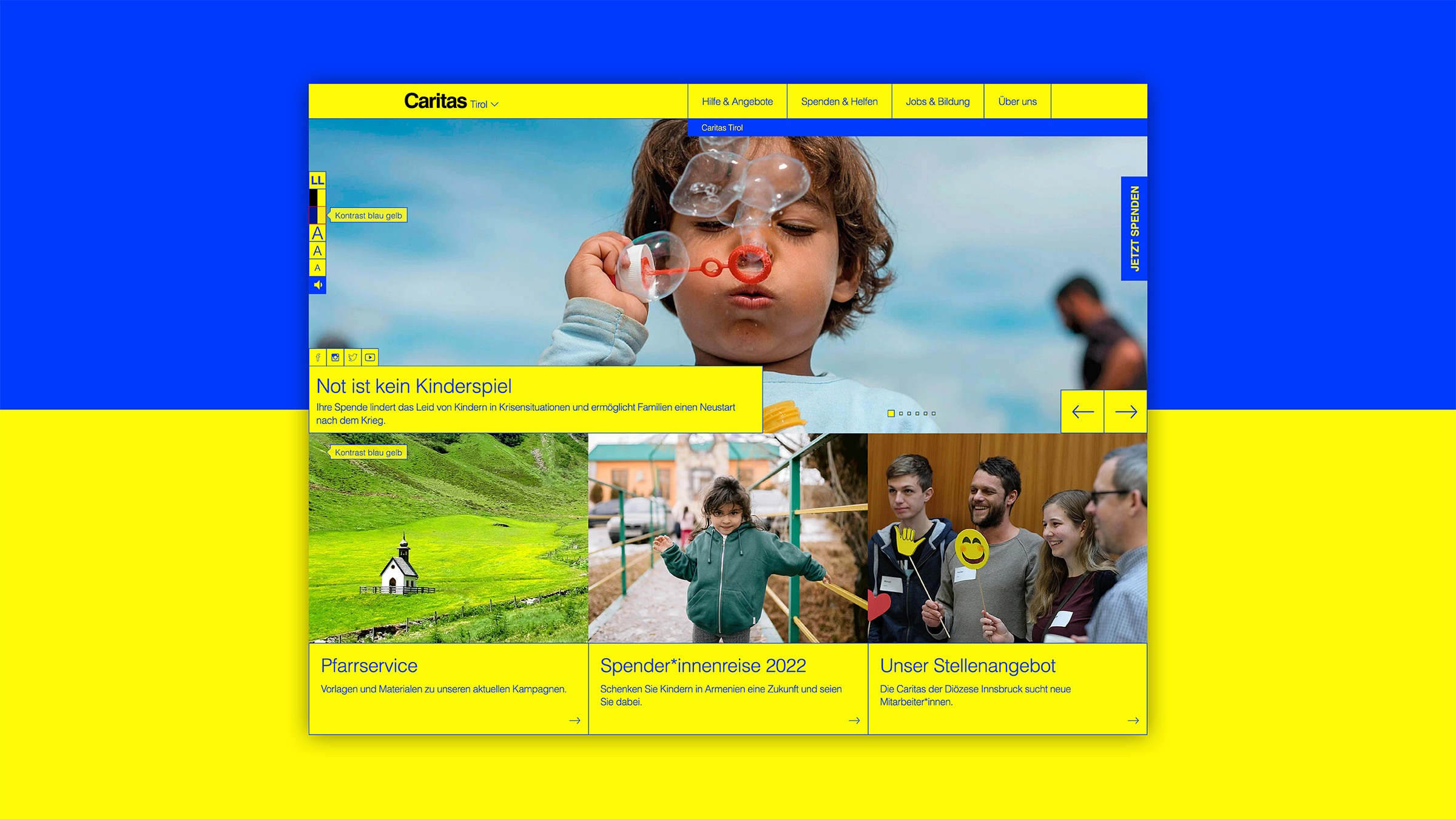 Barrierefreie Ansicht der Caritas-Website – umgesetzt von i-kiu.