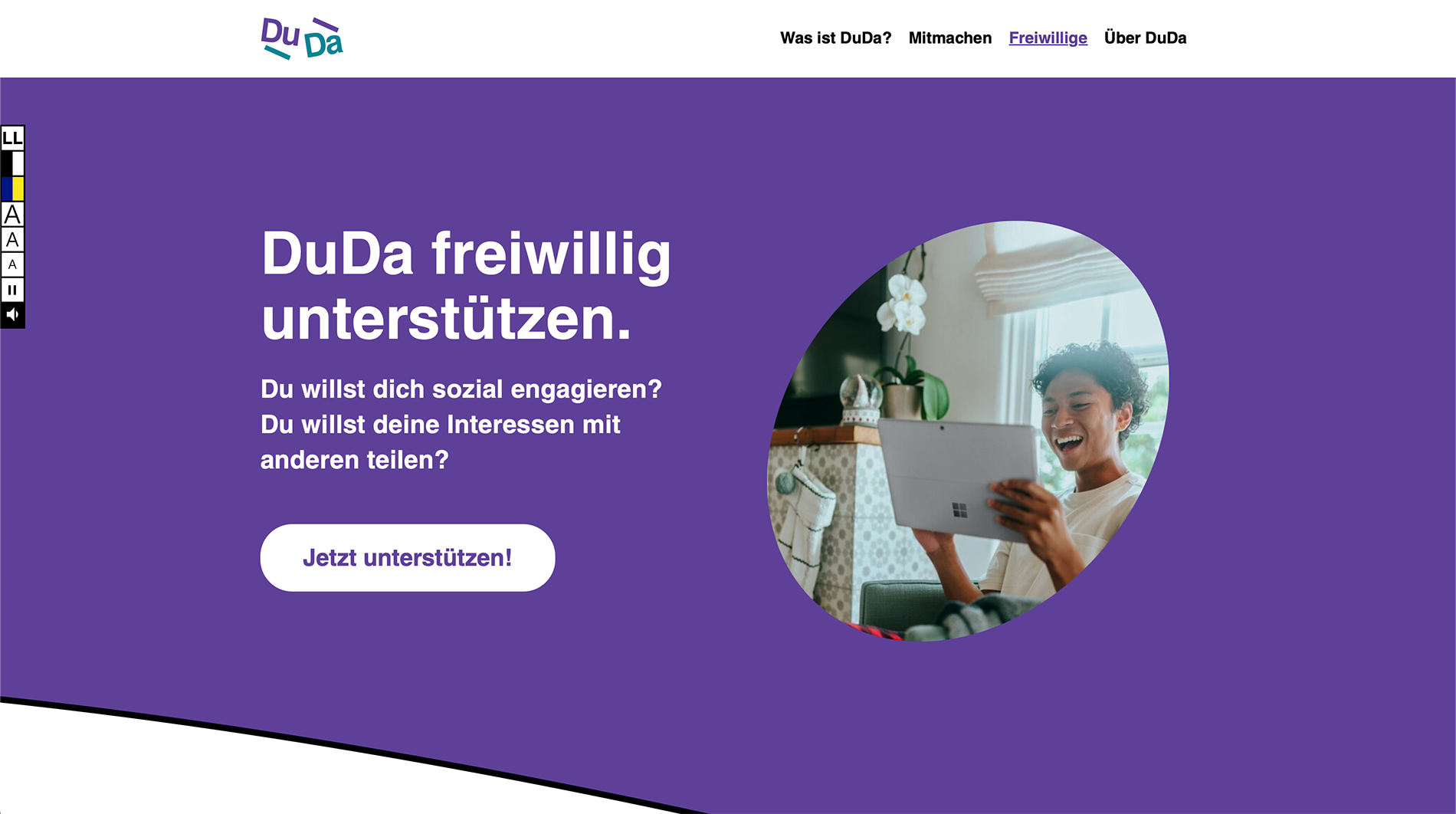 Bildschirmaufnahme der barrierefreien Plattform DuDa – umgesetzt von i-kiu.