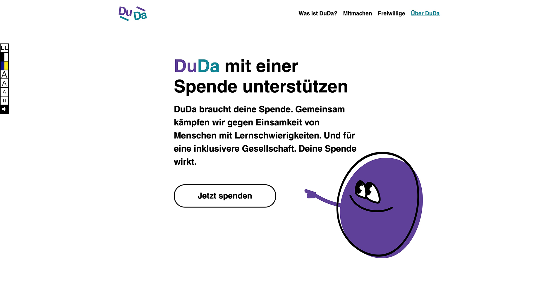 Bildschirmaufnahme der barrierefreien Plattform DuDa – umgesetzt von i-kiu.