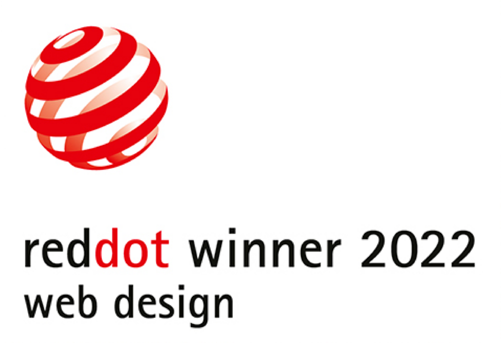Logo des reddot Design Awards 2022, verliehen an i-kiu für das Webdesign der Caritas-Website.